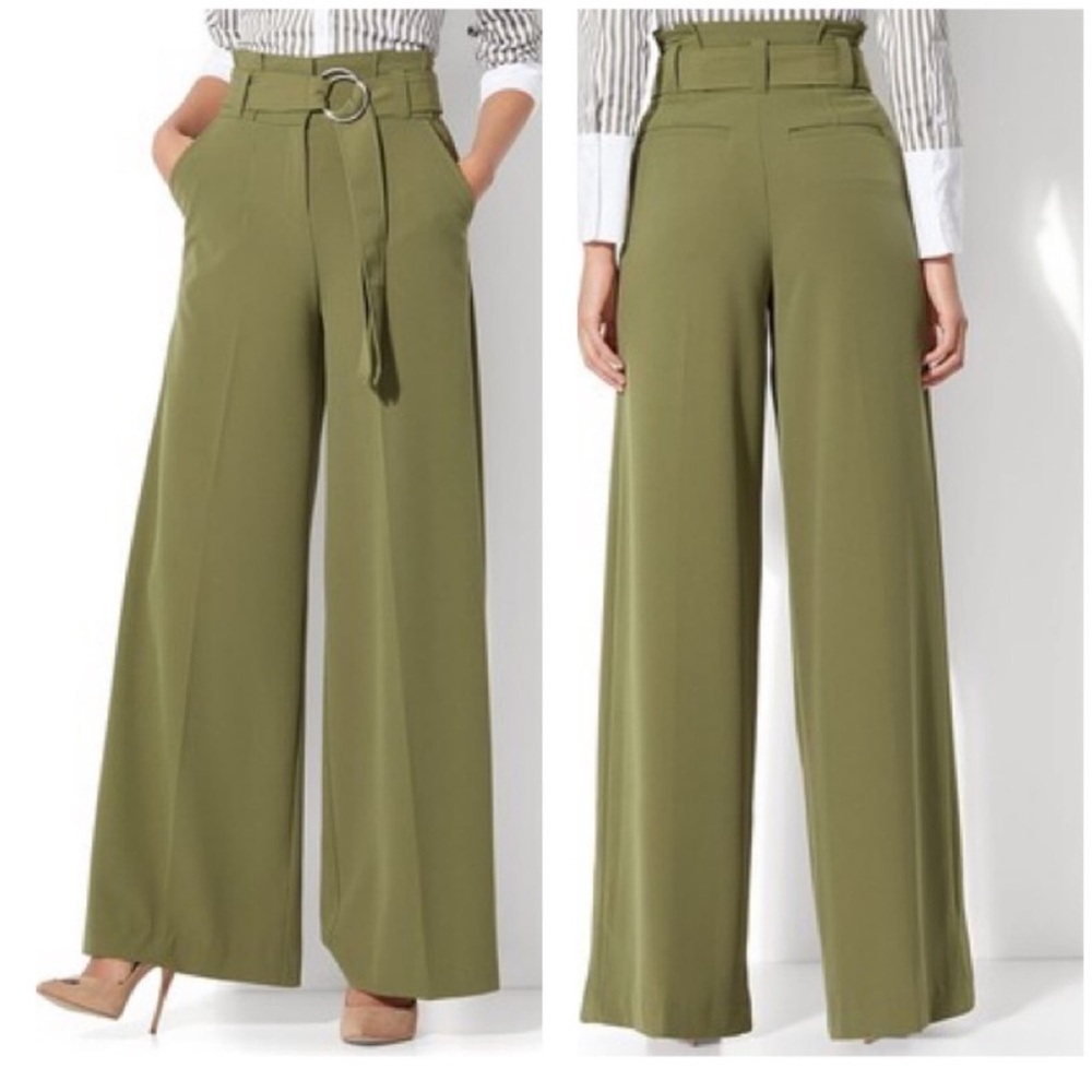 NEW 
New York & Company Olive Green High-Waist Wide-Leg Pants with Belt.